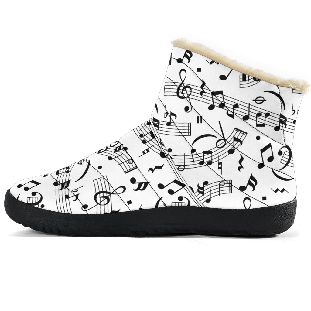 Musical Notes White Cozy Winter Boots