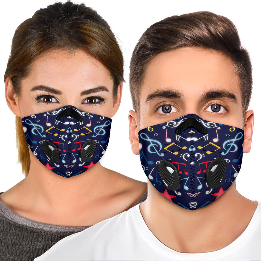 Colorful Music Notes Blue Premium Face Mask