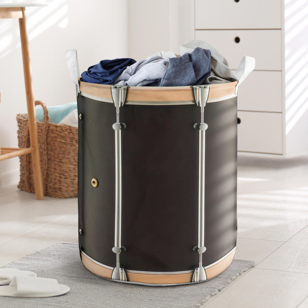Wood Metal Snare Drum Laundry Basket