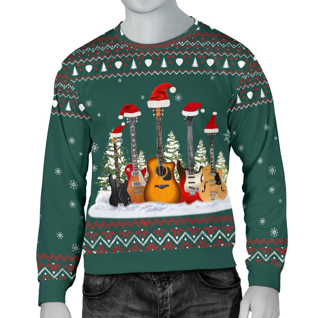Guitars Christmas Men's Green Sweater
