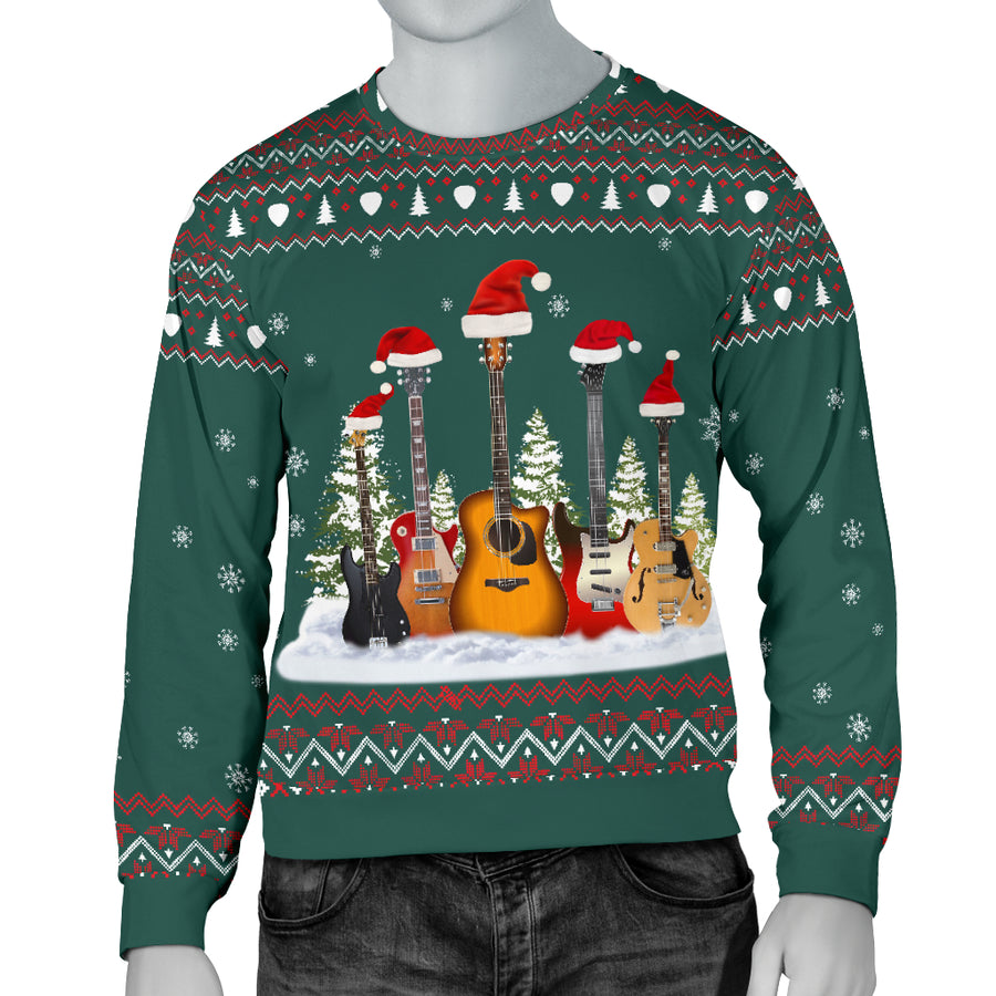 Guitars Christmas Men's Green Sweater