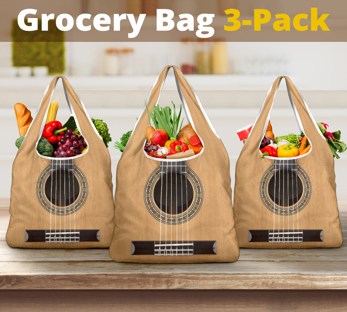 Classical Guitar Grocery Bag 3-Pack