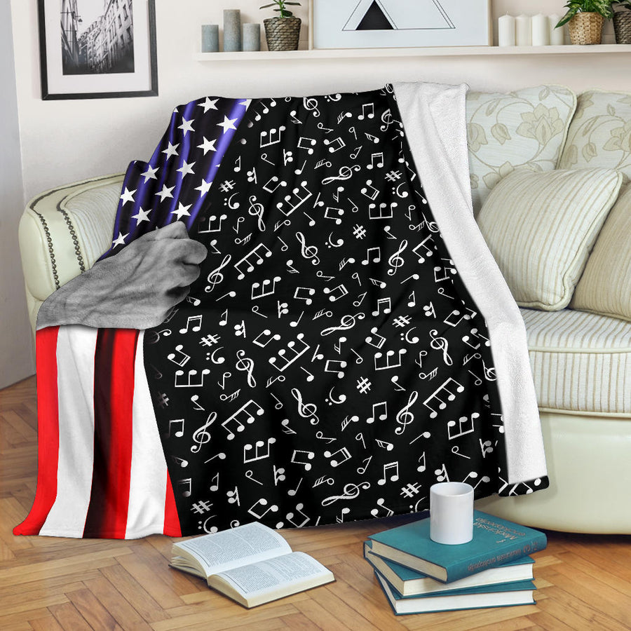 Music Notes American Flag Blanket