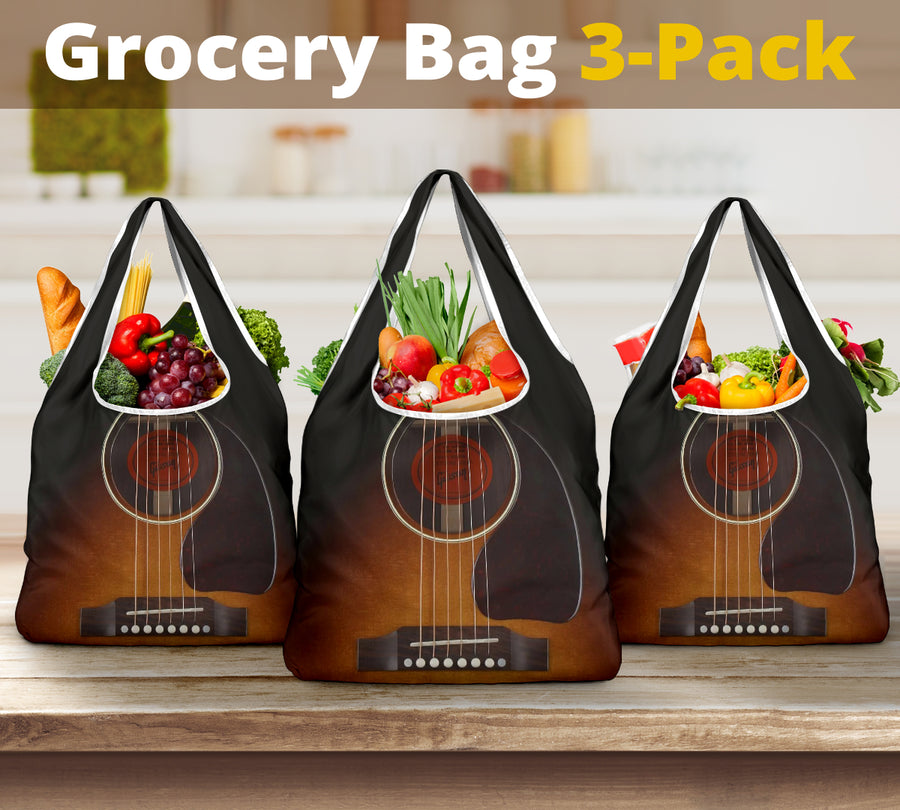 Black Wood Guitar Grocery Bag 3-Pack