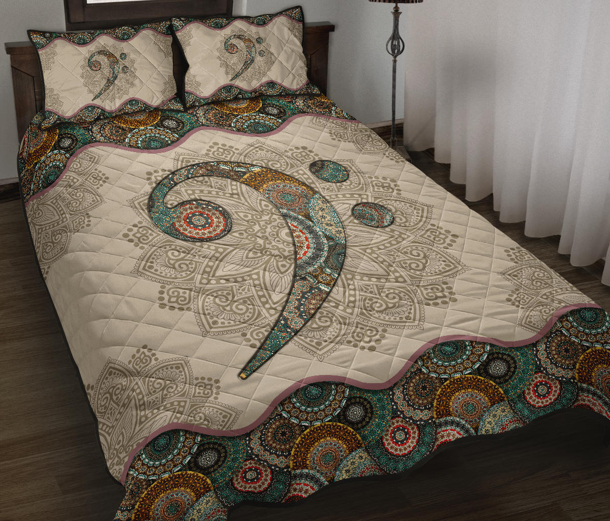 Bass Clef Mandala Quilt Bed Set