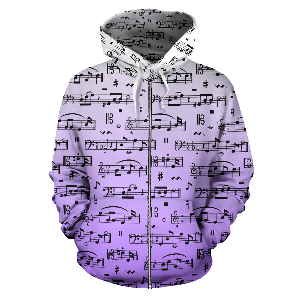 Music Notes Seamless Zip Up Hoodie