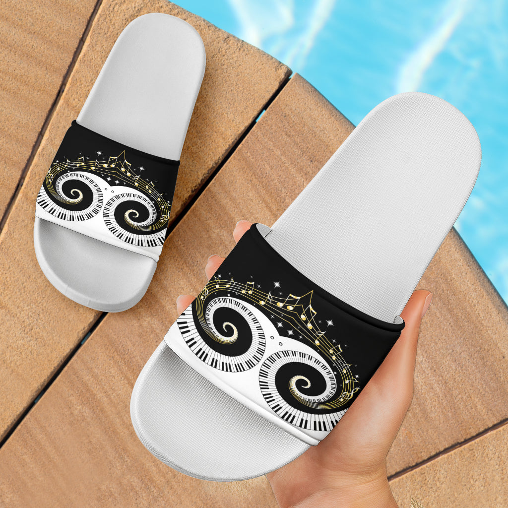 Piano Keys Art Musical Notes White Slide Sandals