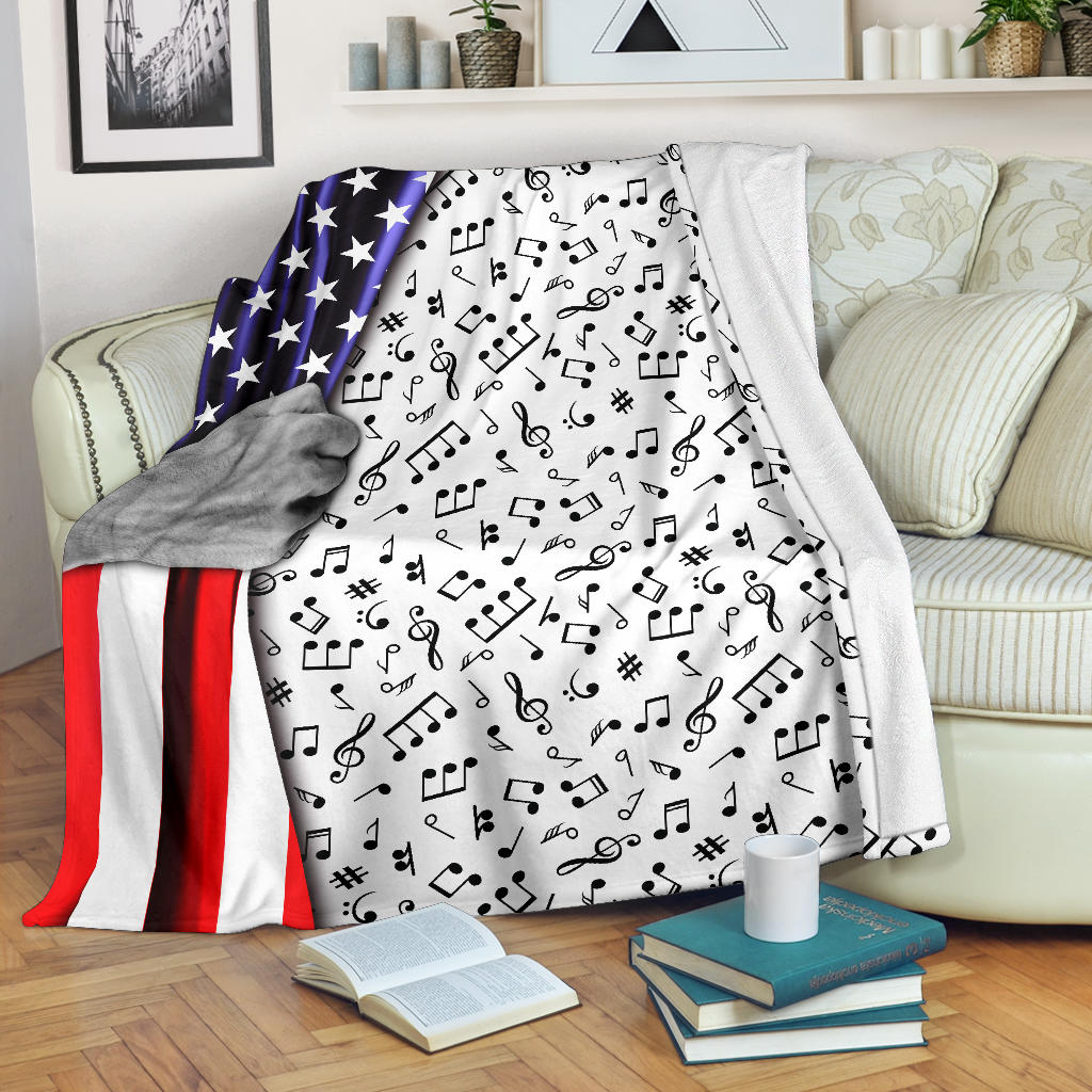 Music Notes American Flag White Blanket