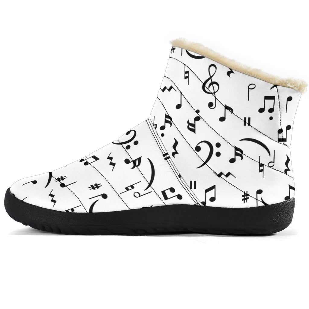 Music Notes White Cozy Winter Boots