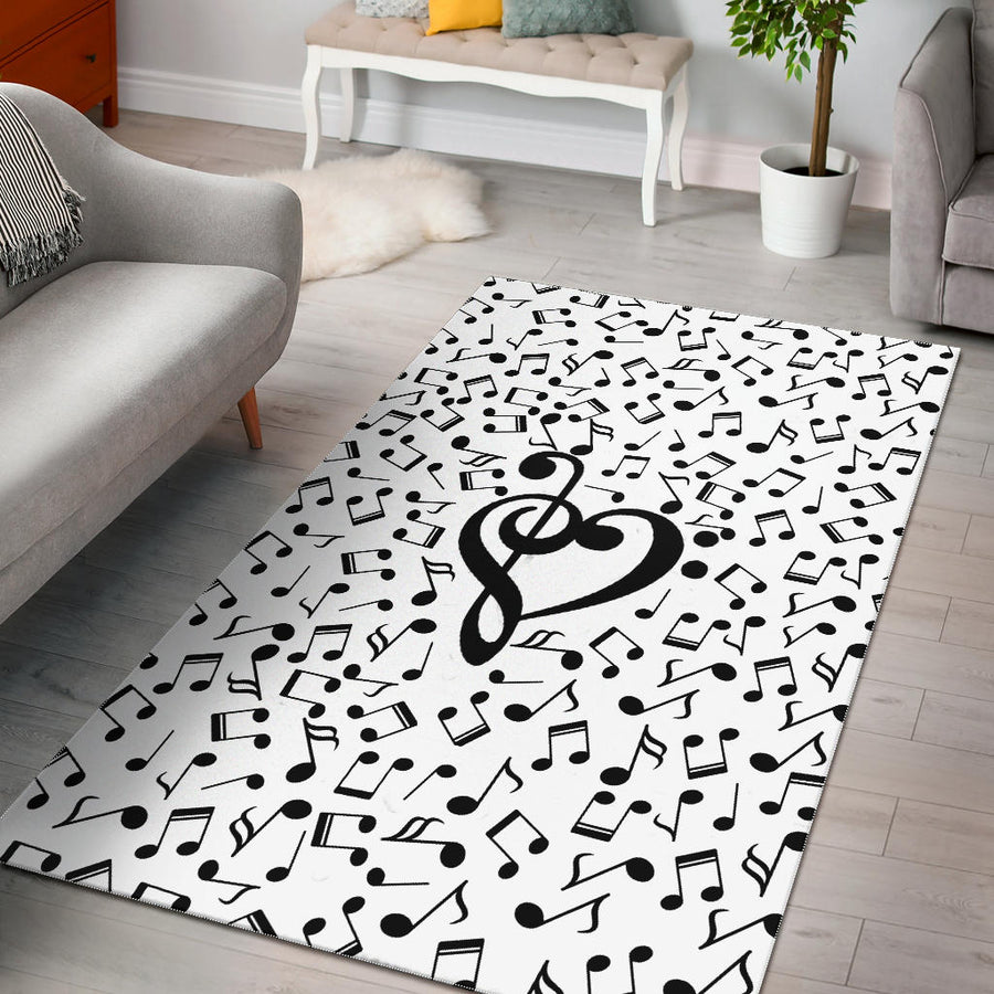 Musical Notes Heart Area Rug