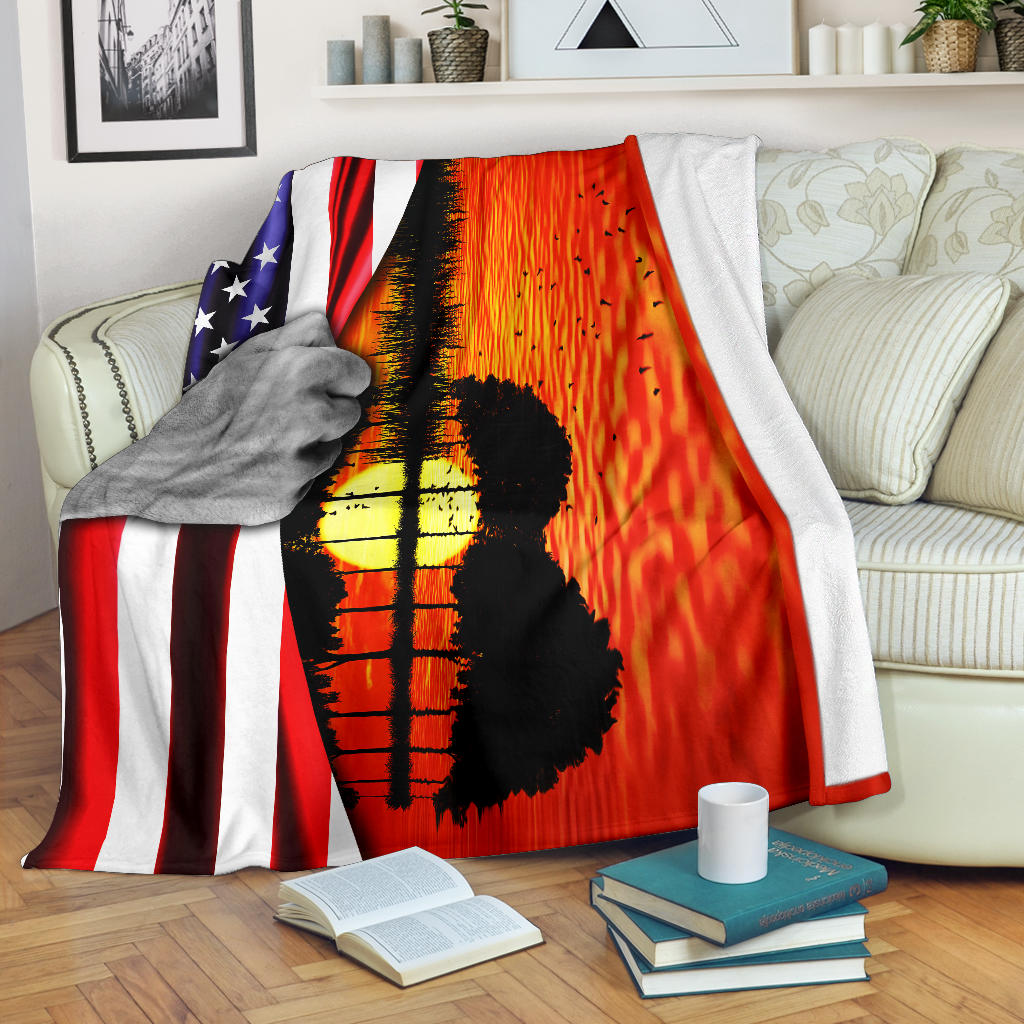 Guitar American Flag Sunset Blanket