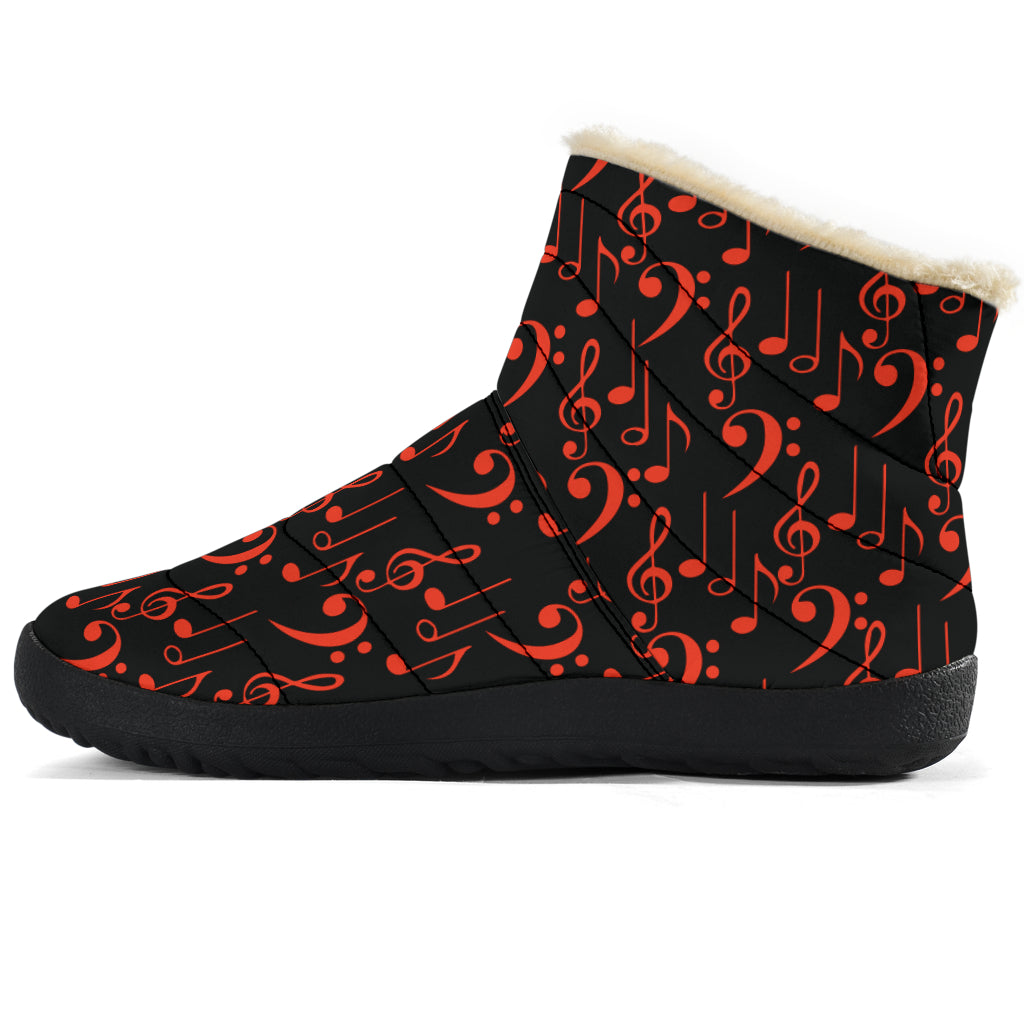 Red Music Notes Cozy Winter Boot