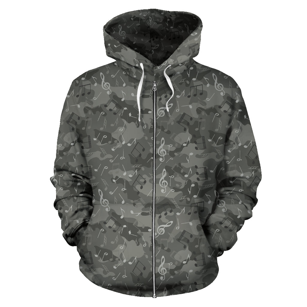 Music Notes Camo Zip-Up Hoodie