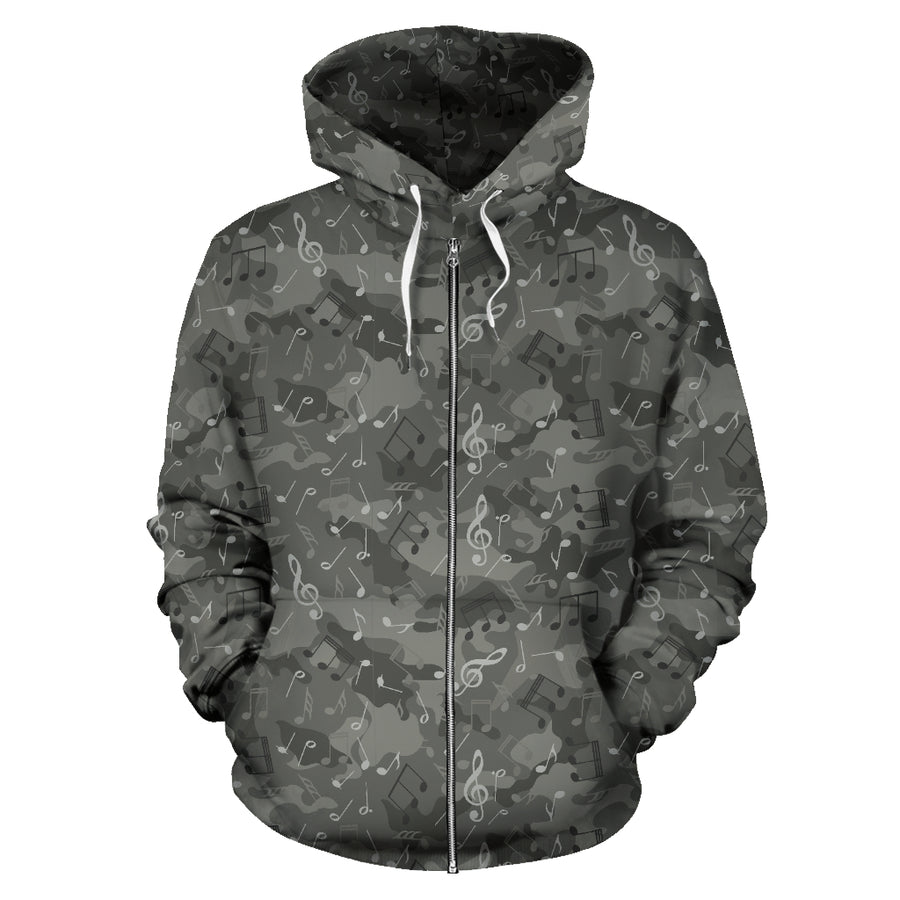 Music Notes Camo Zip-Up Hoodie