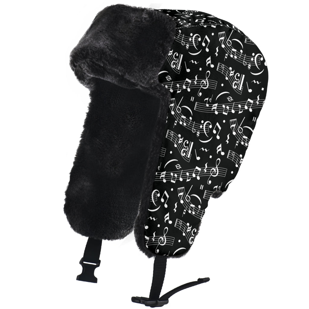 Music Notes Seamless Black Trapper Hat