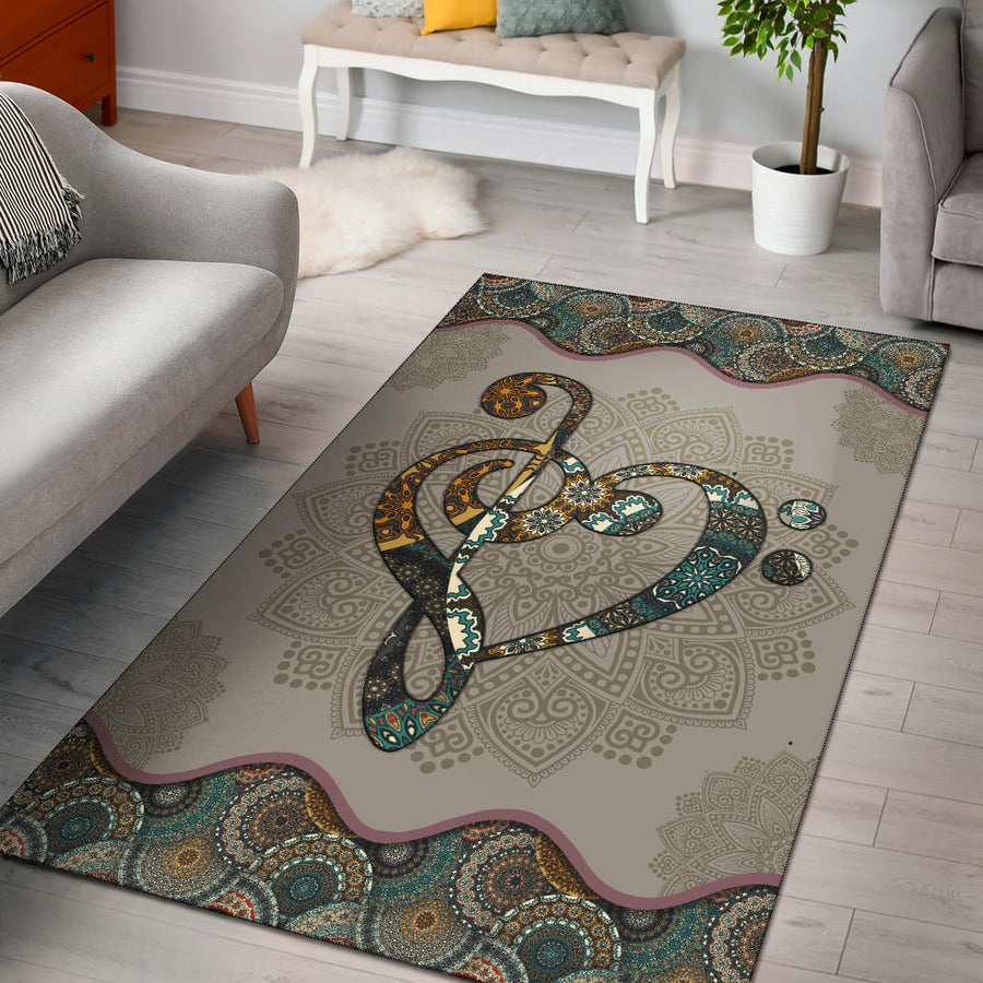 Music Note Heart Mandala Area Rug