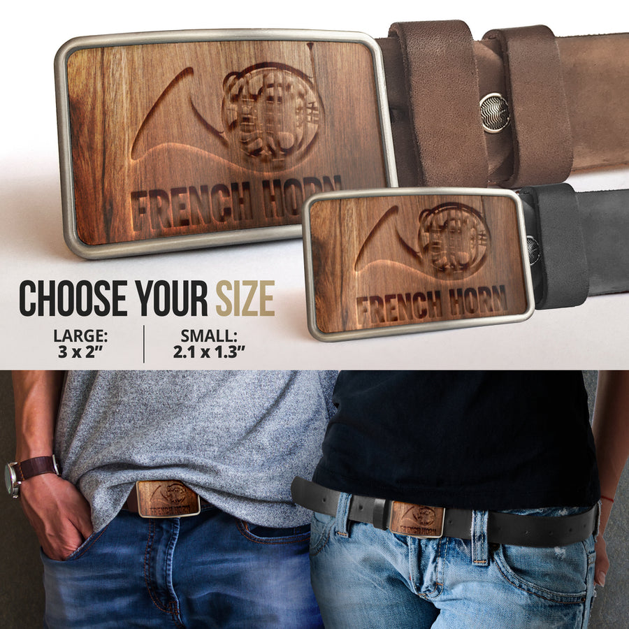 Wood French Horn Belt Buckle