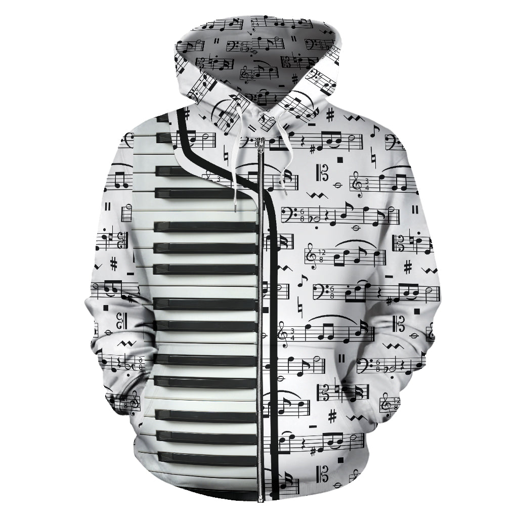 Piano Keys And Music Zip-Up Hoodie