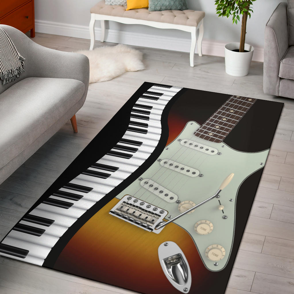 Electric Guitar With Piano Area Rug