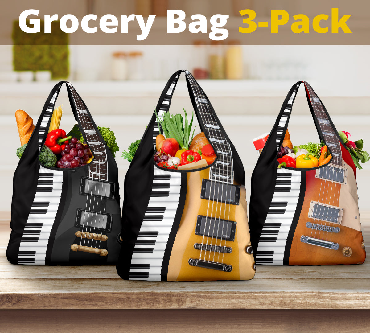 Awesome Electric Guitar Grocery Bag 3-Pack