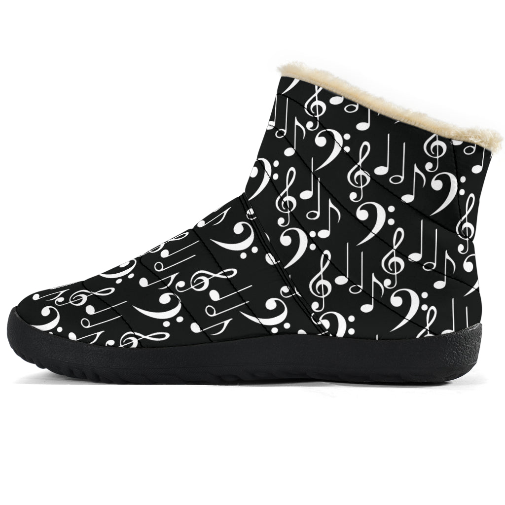 Music Notes Pattern Black Cozy Winter Boots