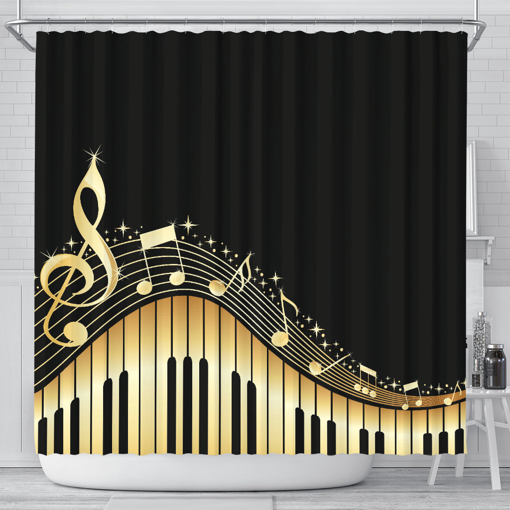 Piano Keys With Musical Notes Shower Curtain