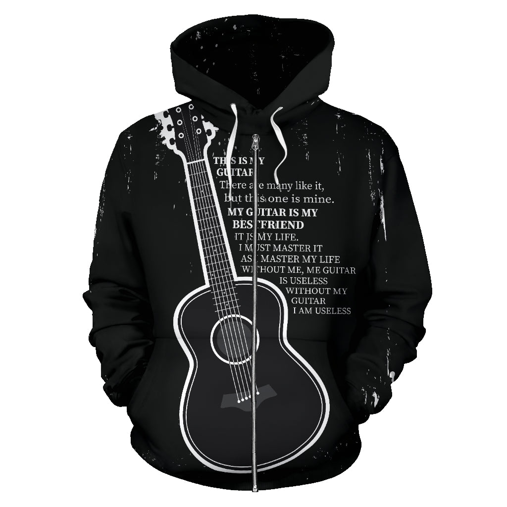 Guitar Black Zip Up Hoodie