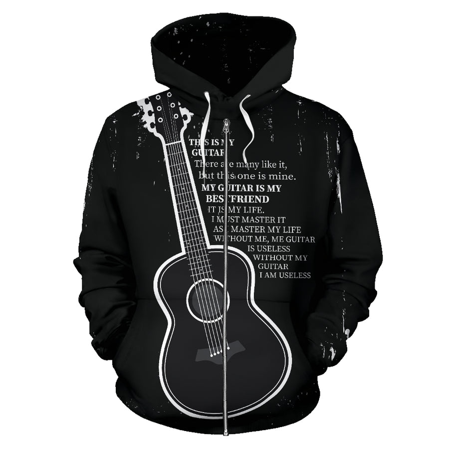 Guitar Black Zip Up Hoodie