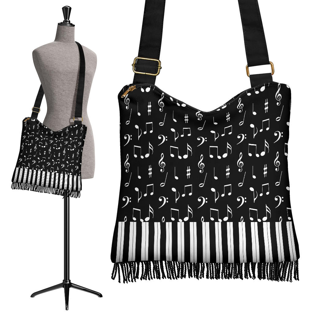 Music Notes And Piano Art Boho Handbag