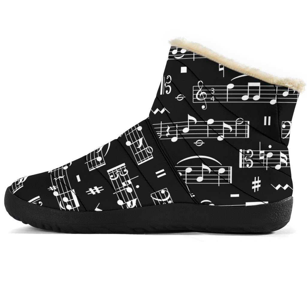 Music Notes Sheet Black Cozy Winter Boots