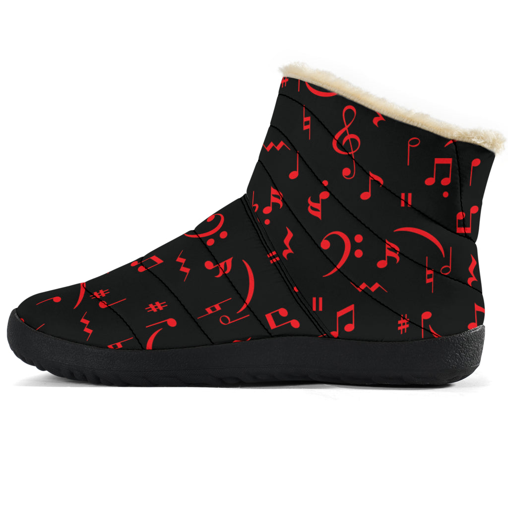 Red Music Notes Cozy Winter Boots