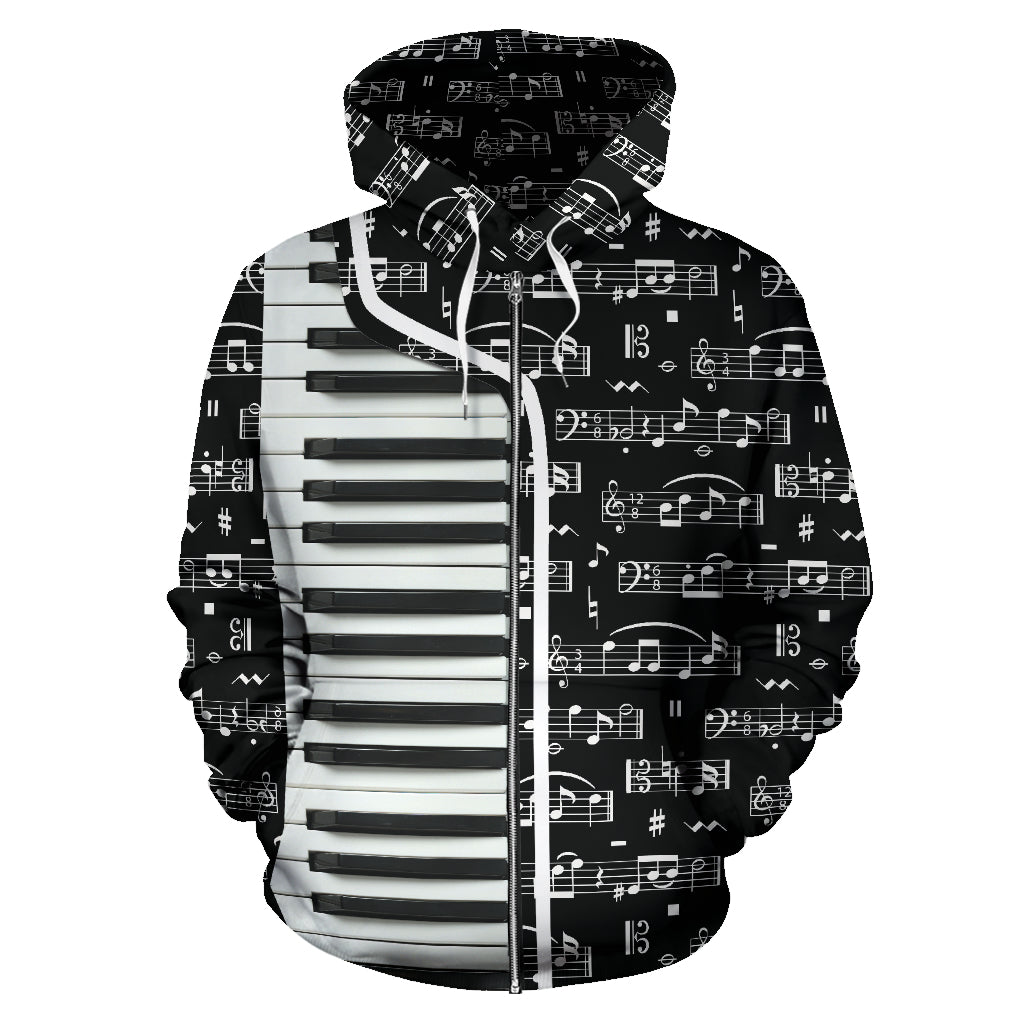 Piano And Music Notes Zip-Up Hoodie