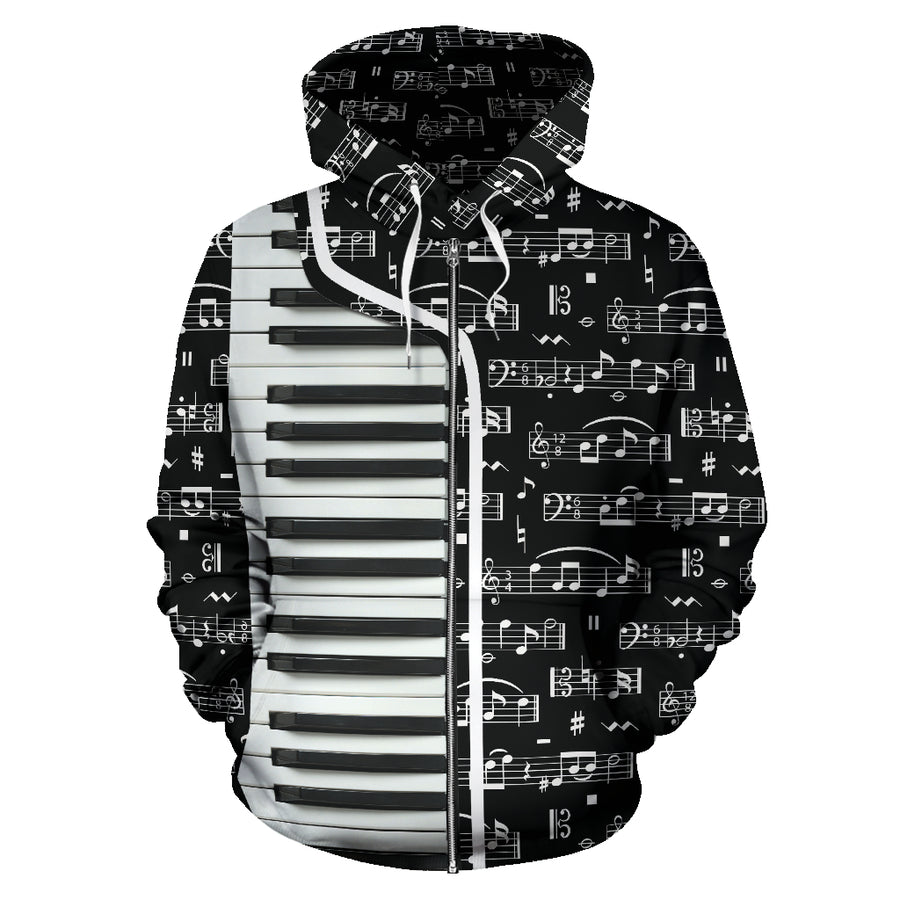 Piano And Music Notes Zip-Up Hoodie