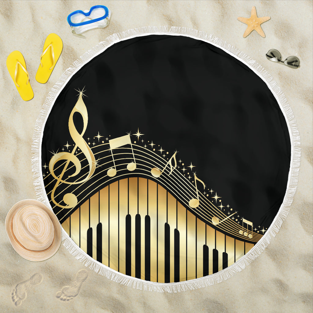 Piano Keys With Musical Notes Beach Blanket