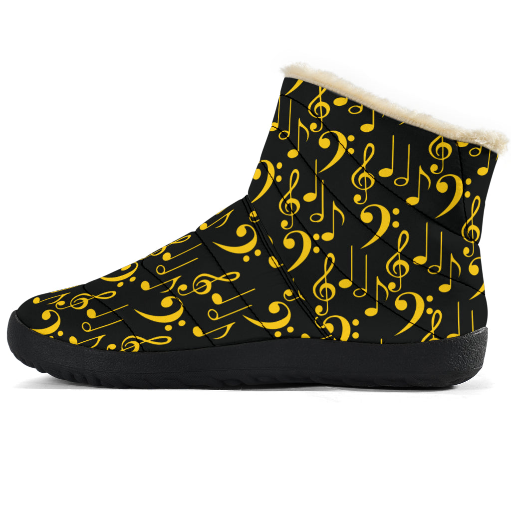 Yellow Music Notes Cozy Winter Boots