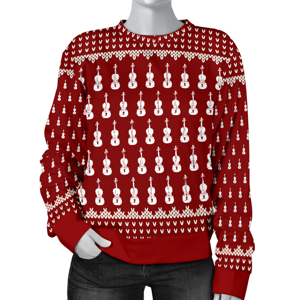 Violin Pattern Red Women's Red Sweater - { shop_name }} - Review