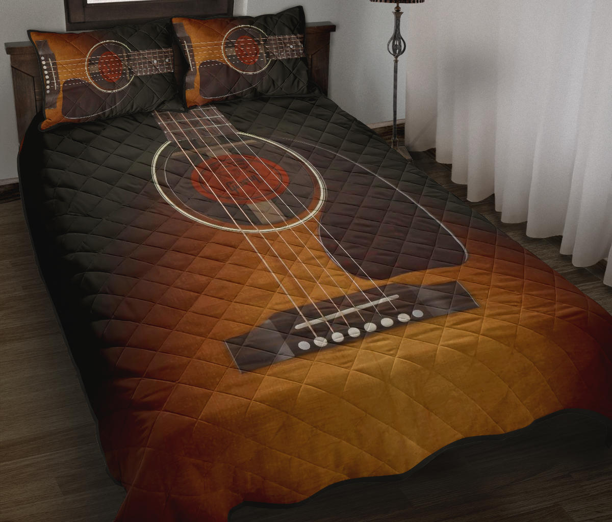 Black Guitar Quilt Bed Set