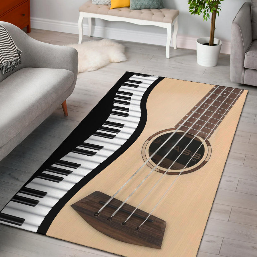 Piano Keys And Wood Guitar Area Rug