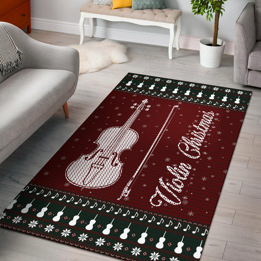 Violin Christmas Snowflake Area Rug