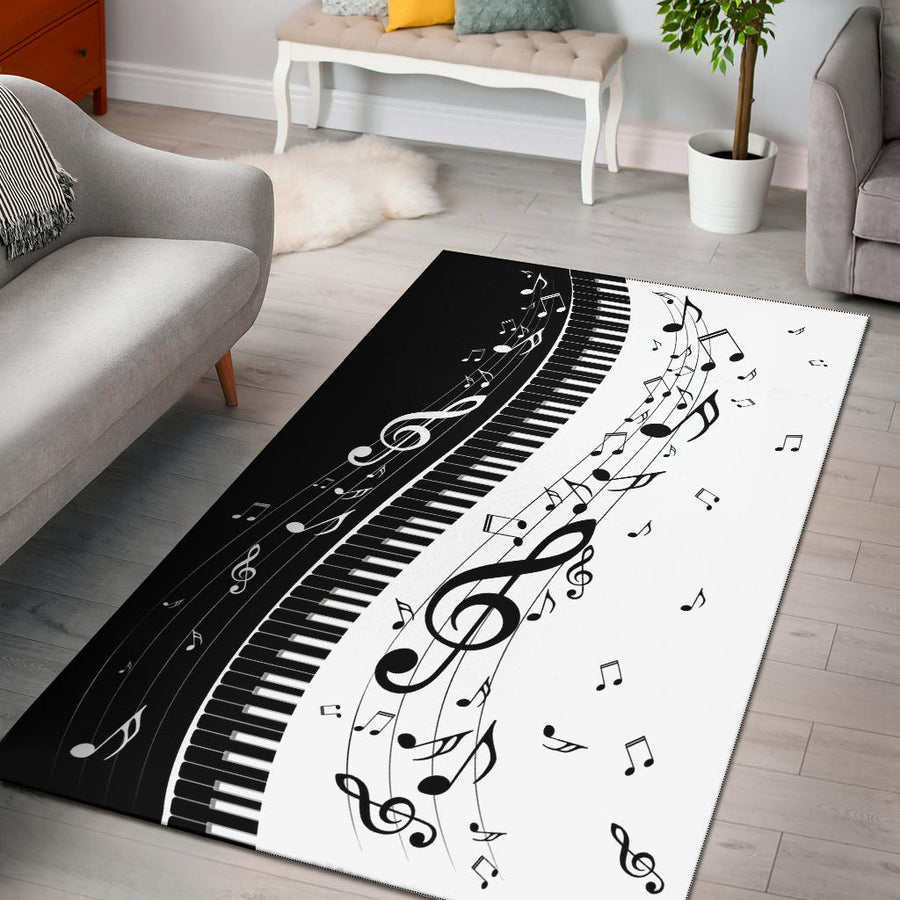 Piano With Musical Notes Area Rug