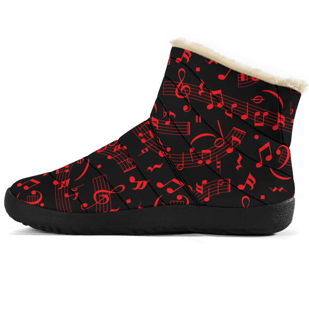 Red Musical Notes Cozy Winter Boots