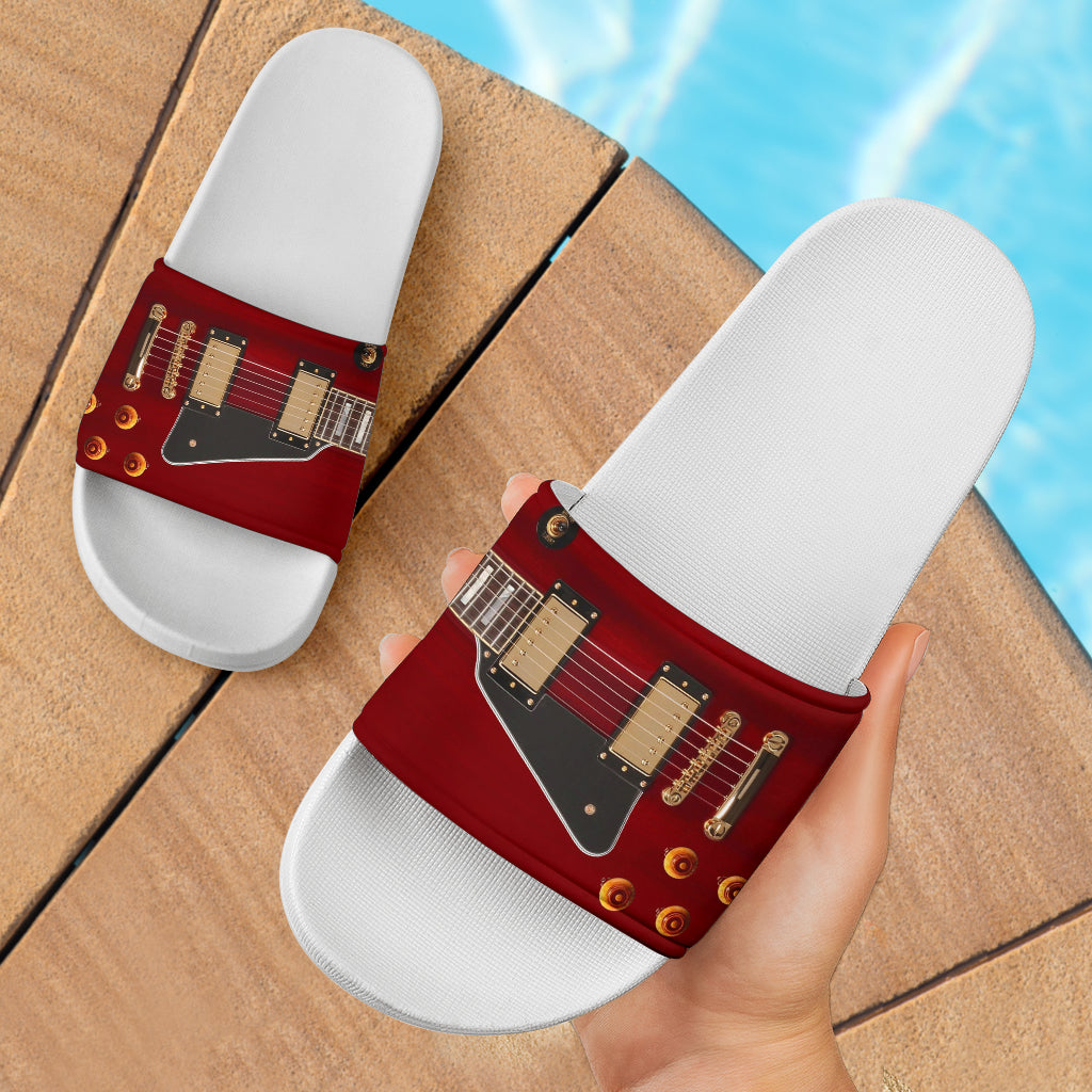 Anniversary Guitar White Slide Sandals