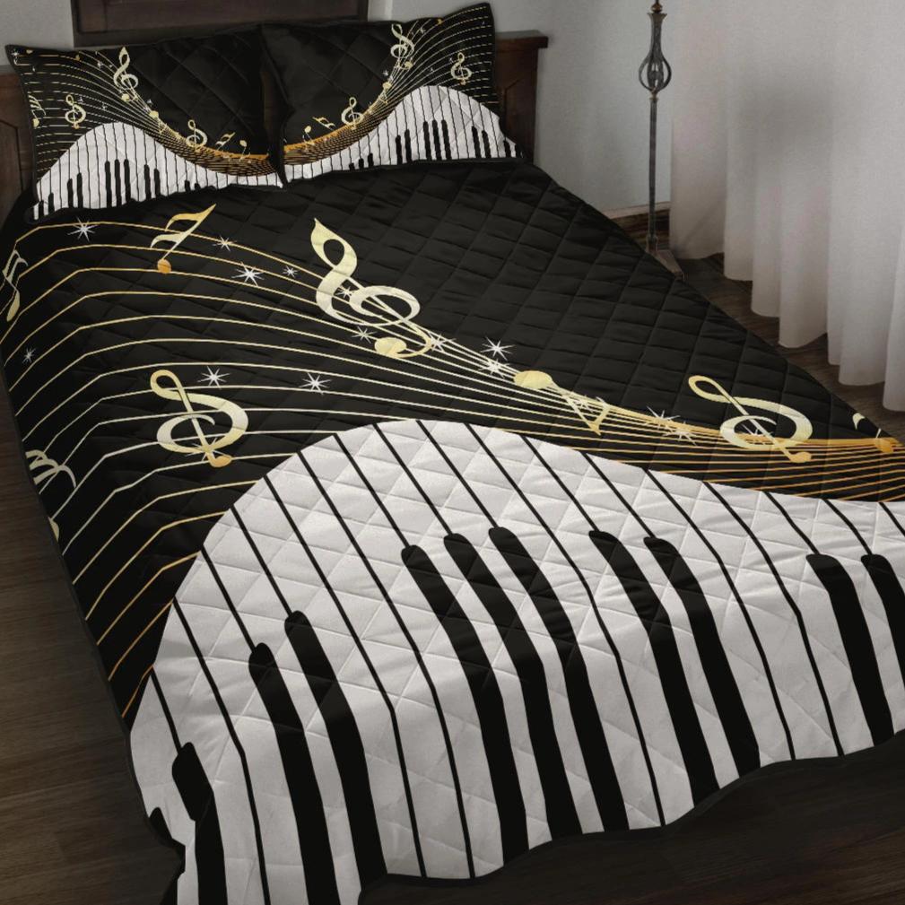 Music Note Quild Piano Key And Music Notes Quilt Bed Set - Artistic Pod