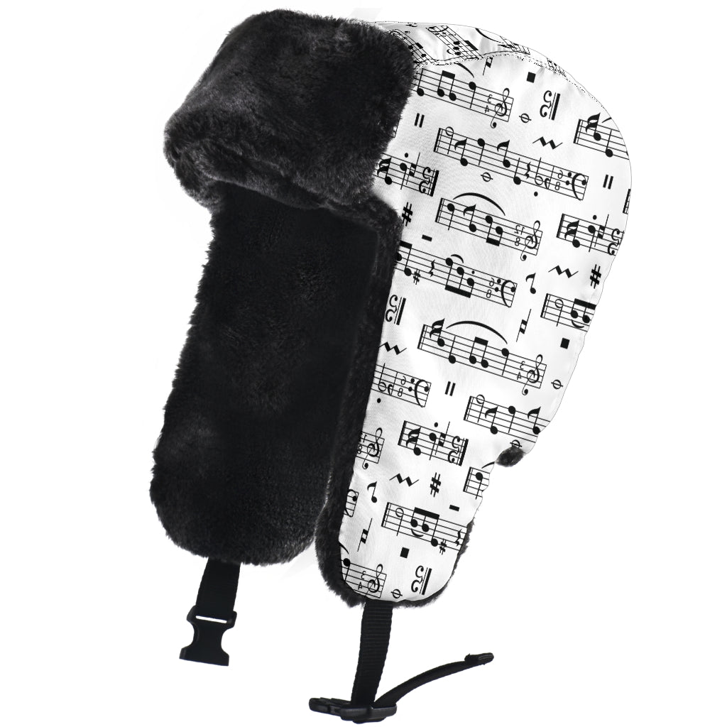 Musical Notes Pattern White Trapper Hat