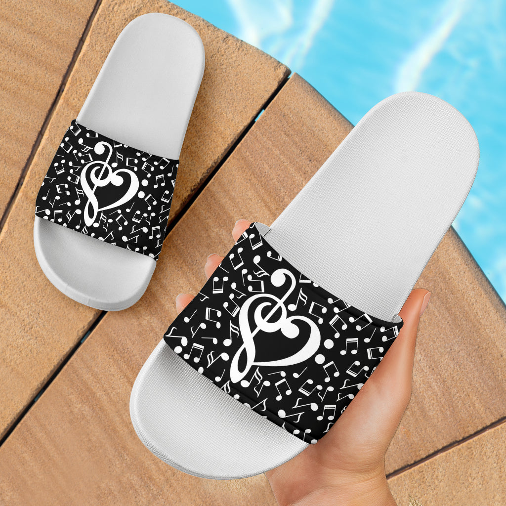 Music Notes Heart Slide Sandals