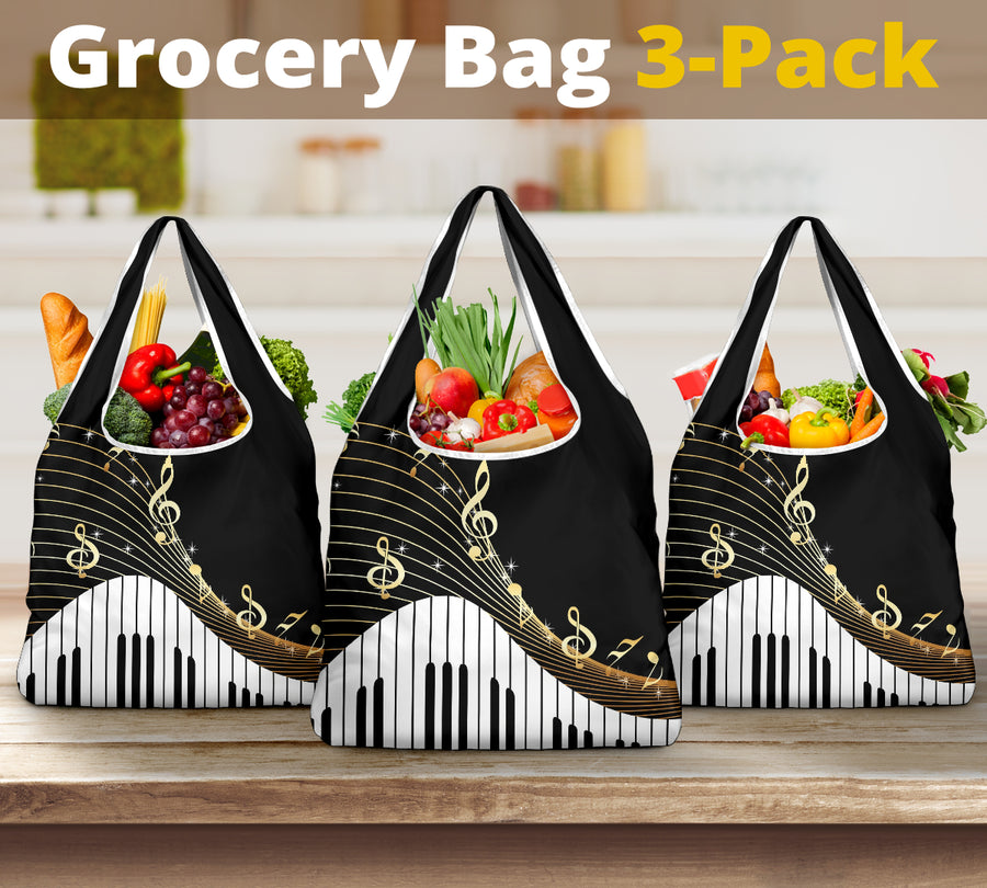 Piano Keys With Music Notes Grocery Bag 3-Pack