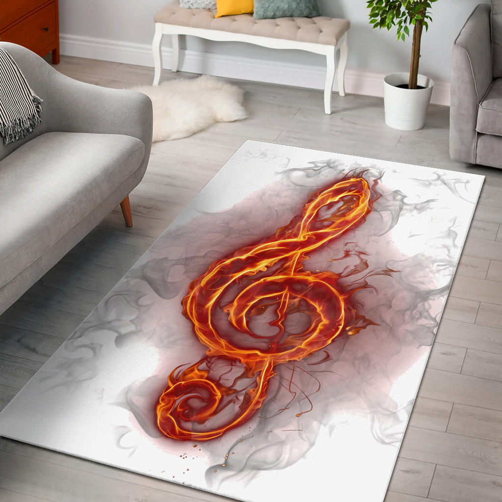 Treble Clef Fire White Area Rug