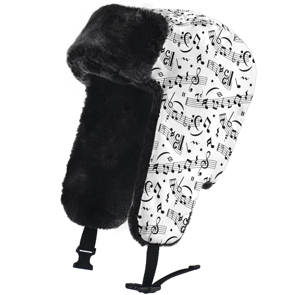Music Notes Seamless White Trapper Hat