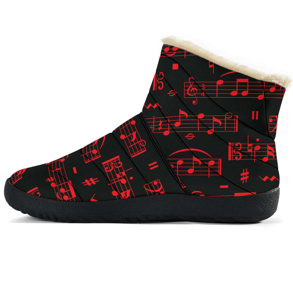 Red Music Notes Sheet Cozy Winter Boots