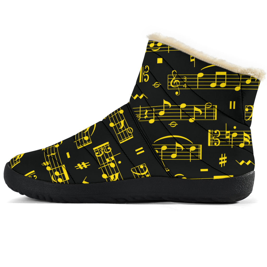 Yellow Music Notes Sheet Cozy Winter Boots